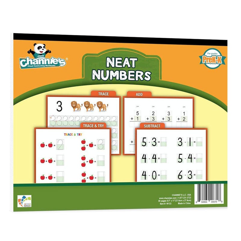 Channie's Channieâ€™s Neat Numbers Workbook, Visual Pre K - Kindergarten Math Workbook, Effective Color-Coded Preschool Summer Workbook with 3 Fun & Easy Ways to Learn Basic Math, 80 Pages - Image 1